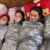 5 tape gagged girls in mummification bondage